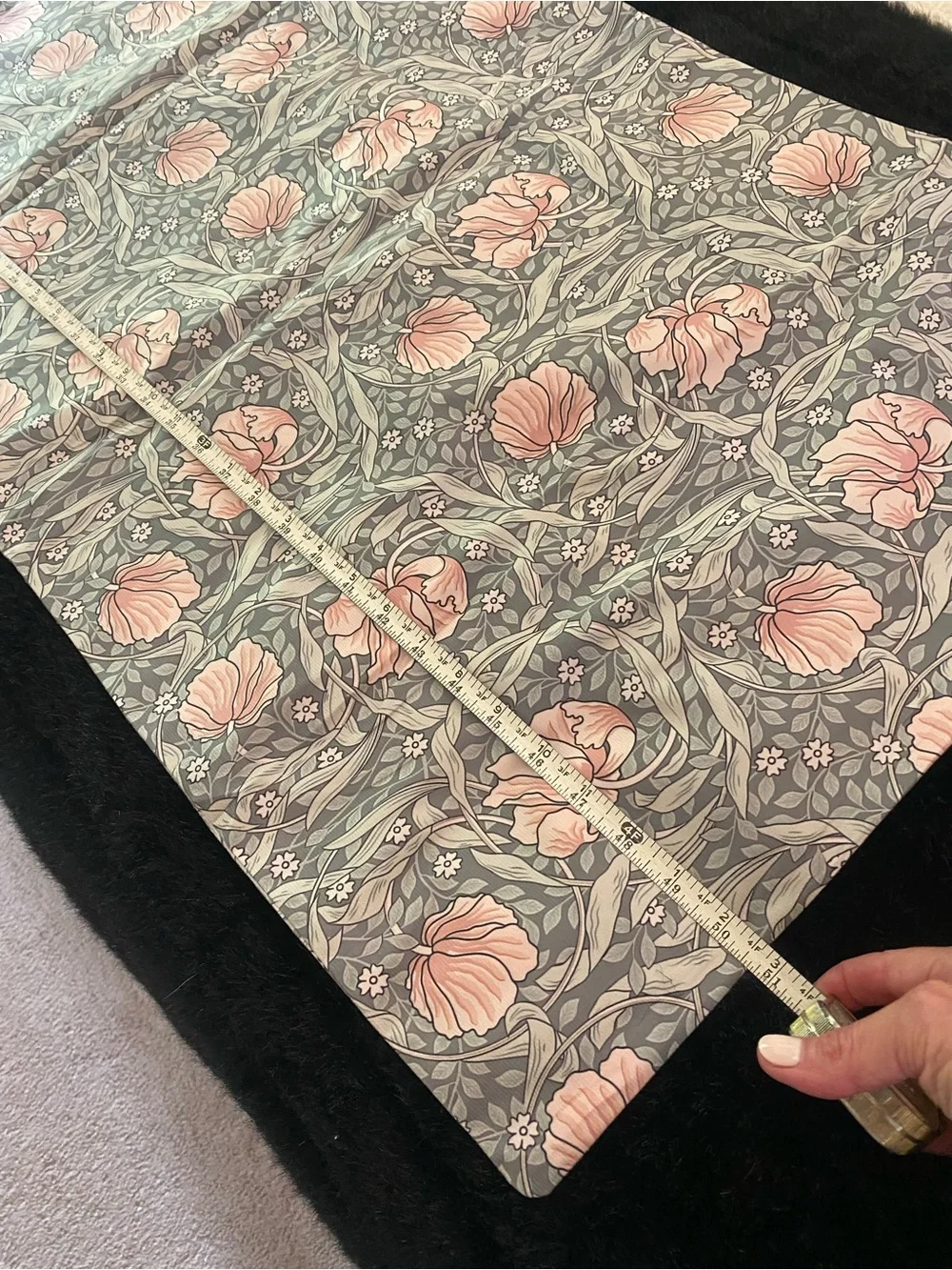 Soft Peach Floral large bolster casing on Sage-Grey Background -insert needed.